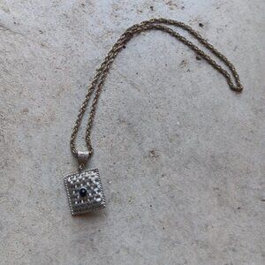 Vintage Basket Weave Pendant Necklace Matte Black Onyx